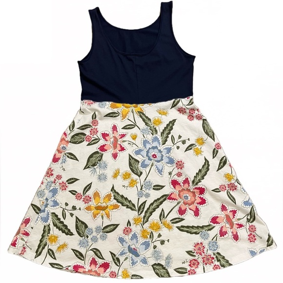 💙🌺 Old Navy Fit & Flare Tank Dress | Navy Top | Floral Skirt | Large (10-12) - Picture 2 of 9